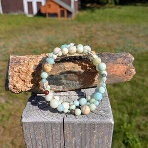 Genuine Amazonite Memory Wire Layer Bracelet